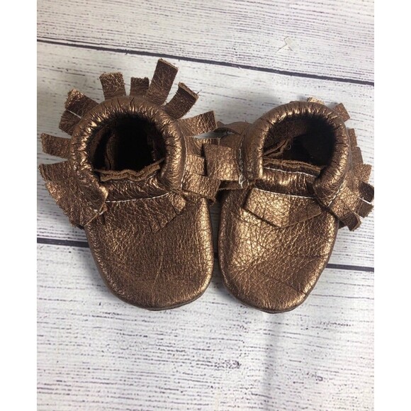 Leather Fringe Moccasins dark Copper - Picture 1 of 3